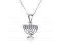 Sterling Silver Necklace with 7-Branch Temple Menorah Image as the Pendant