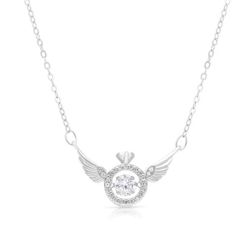 Sterling Silver Necklace with Angels Wings and Zarcons  Silver or Rose Gold