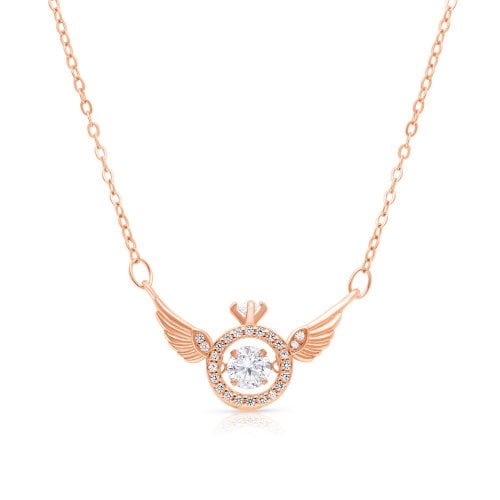 Sterling Silver Necklace with Angels Wings and Zarcons  Silver or Rose Gold