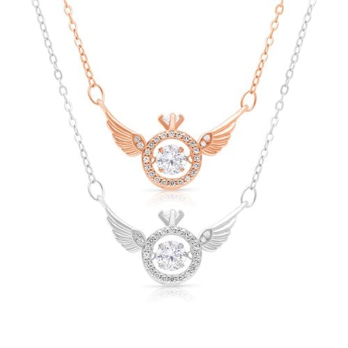 Sterling Silver Necklace with Angels Wings and Zarcons  Silver or Rose Gold