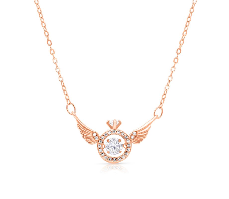 Sterling Silver Necklace with Angels Wings and Zarcons – Silver or Rose Gold