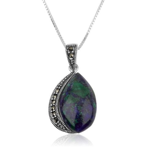 Sterling Silver Necklace with Eilat Stone Pendant in Marcasite Stone Setting