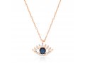 Sterling Silver Necklace with Rose Gold Plate & Pendant Evil Eye Charm - Zircons