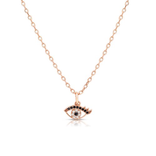 Sterling Silver Necklace with Rose Gold Plate and Zircons - Evil Eye Charm