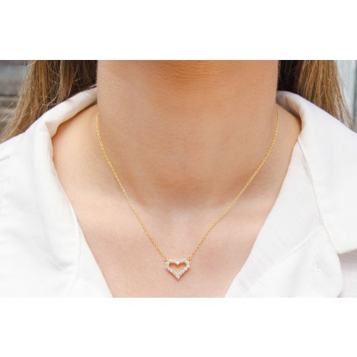 Sterling Silver Necklace with Zircon Heart Pendant - Choose Gold or Silver