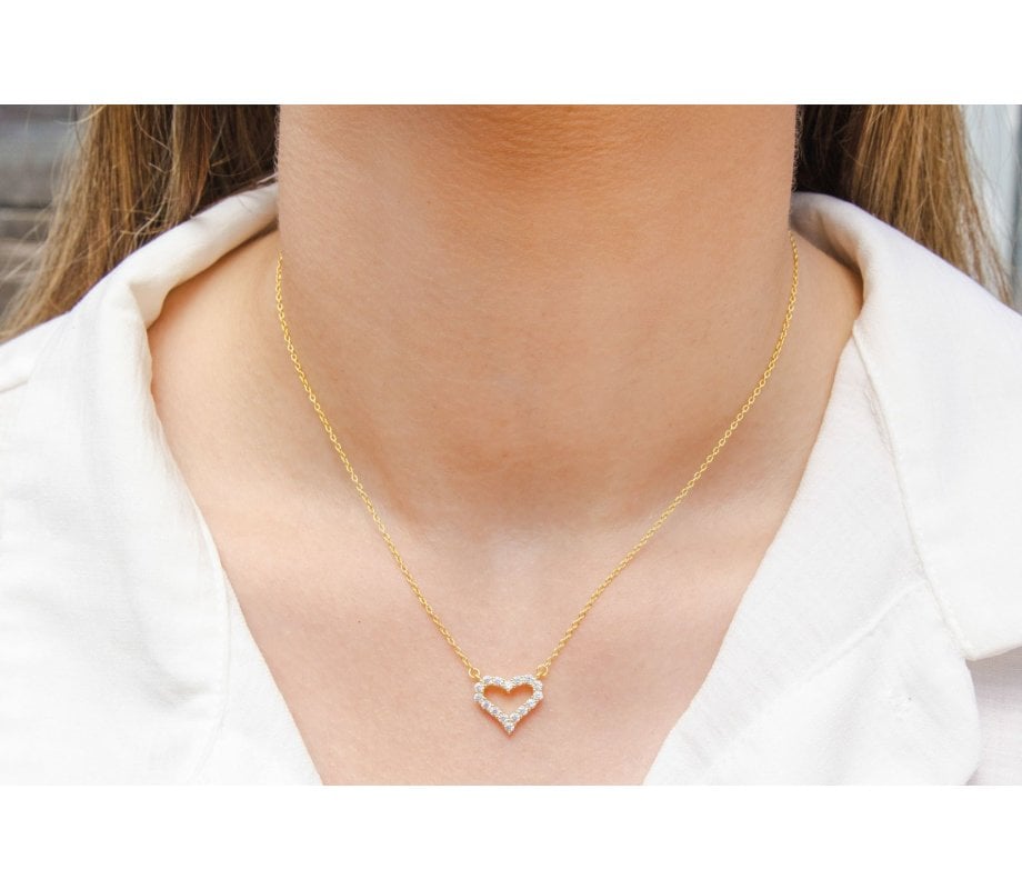 Sterling Silver Necklace with Zircon Heart Pendant - Choose Gold or Silver