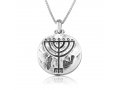 Sterling Silver Pendant Necklace - Ancient Coin Menorah Design