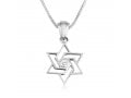 Sterling Silver Pendant Necklace - Angular Star of David with Crystals