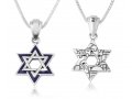 Sterling Silver Pendant Necklace - Blue Enamel on Silver Star of David - Jerusalem on Back