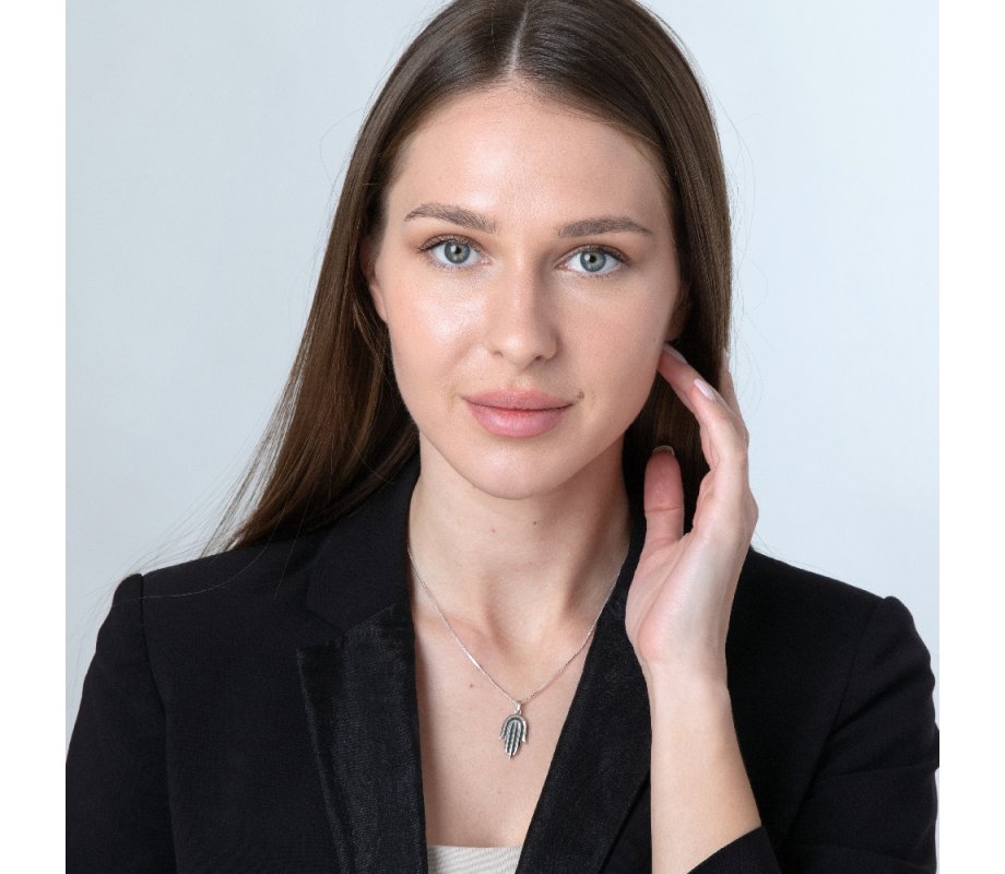 Sterling Silver Pendant Necklace - Contemporary Style Hamsa Hand