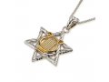 Sterling Silver Pendant Necklace - Gold Plated David's Lyre on Star of David