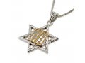 Sterling Silver Pendant Necklace - Gold Plated Ten Commandments on Star of David