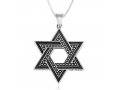 Sterling Silver Pendant Necklace - Large Star of David With Dark and Light Silver