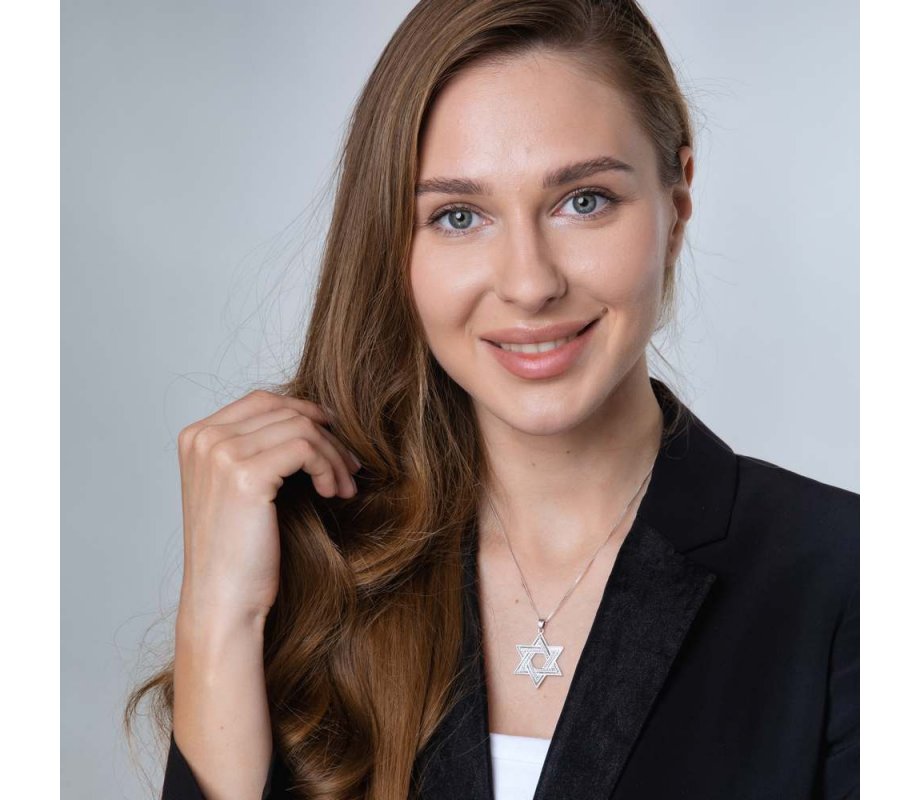 Sterling Silver Pendant Necklace - Large Star of David With Dark and Light Silver