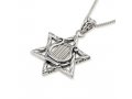 Sterling Silver Pendant Necklace - Lyre of King David in Center of Star of David