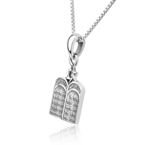 Sterling Silver Pendant Necklace - Ten Commandments Tablet Design