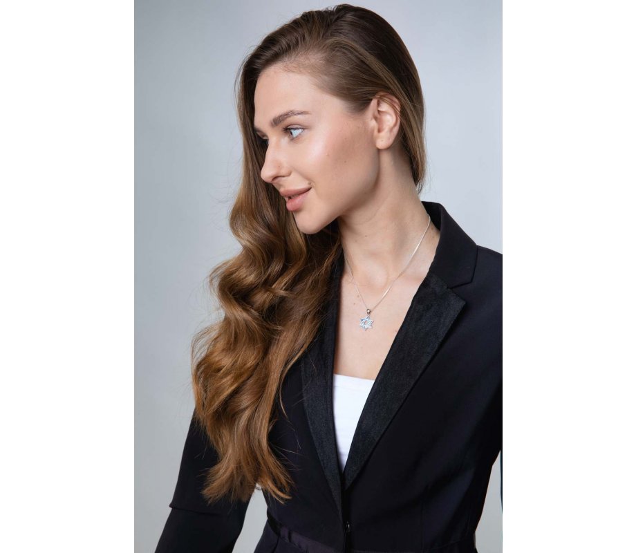 Sterling Silver Pendant Necklace, Blue Enamel - Star of David