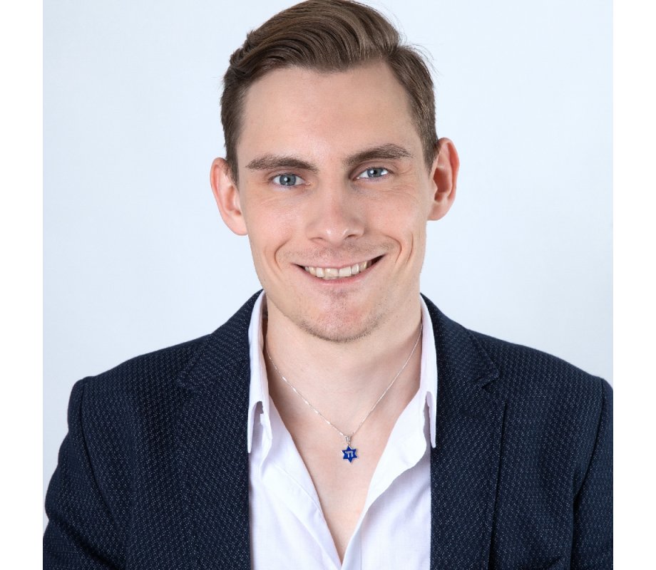 Sterling Silver Pendant Necklace, CHAI Letters on Blue Enamel and on Reverse