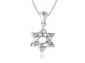 Sterling Silver Pendant Necklace, Double Star of David with Jerusalem Images