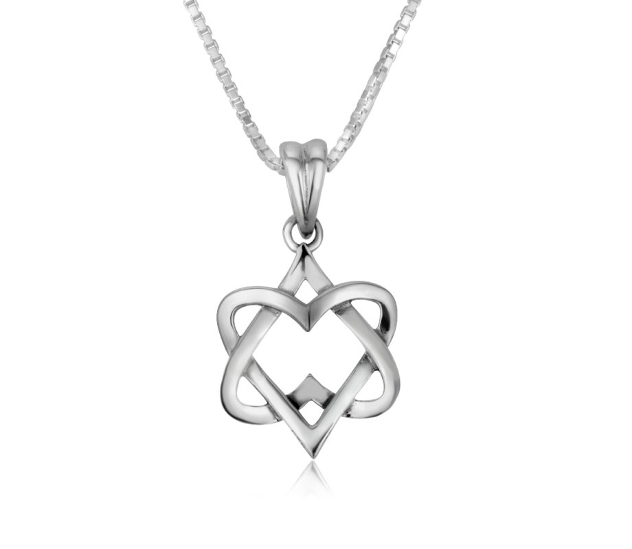 Sterling Silver Pendant Necklace, Interlocking Hearts Forming Star of David