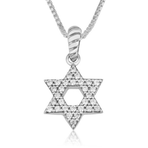 Sterling Silver Pendant Necklace, Star of David Filled With Zircon Stones