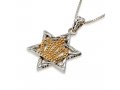 Sterling Silver Pendant Necklace with 14K Plated Gold Crown and Star of David