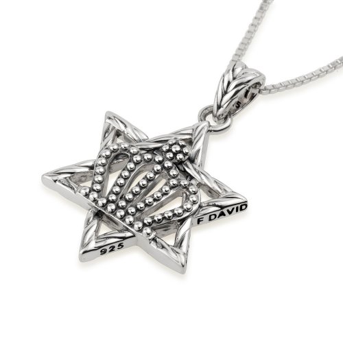 Sterling Silver Pendant Necklace with Crown in Center of Star of David