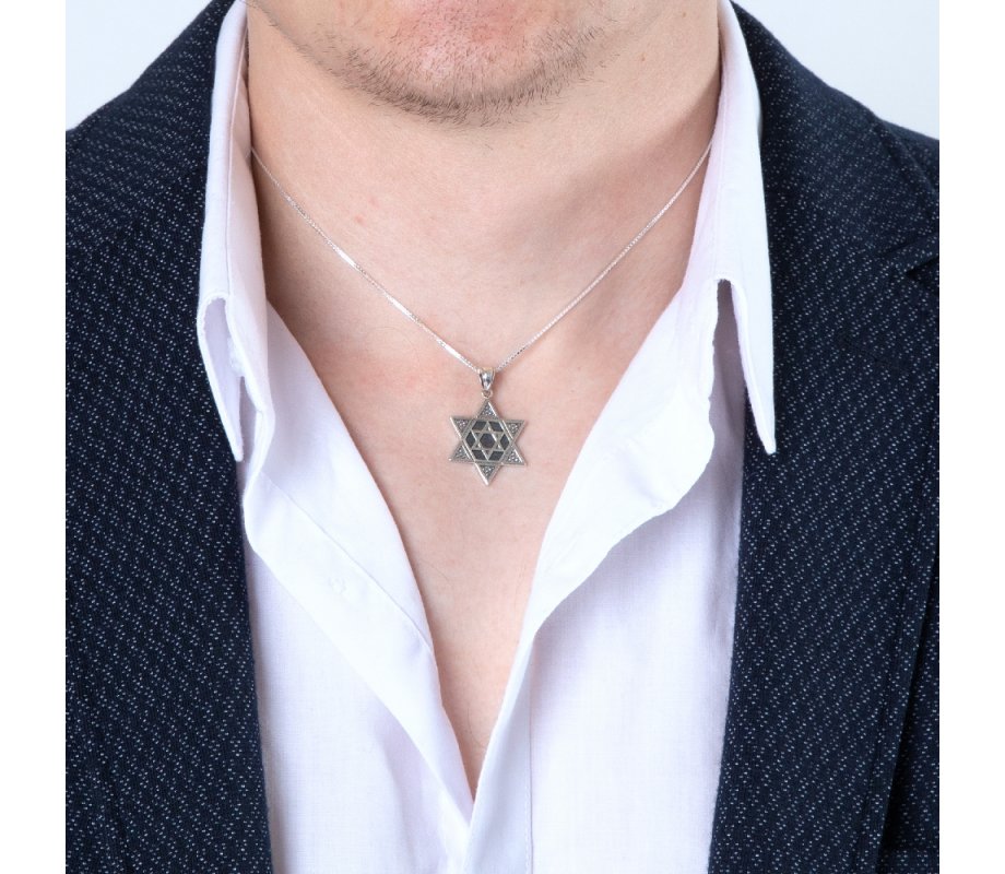 Sterling Silver Pendant, One-Within-Another Star of David – Beaded Artwork