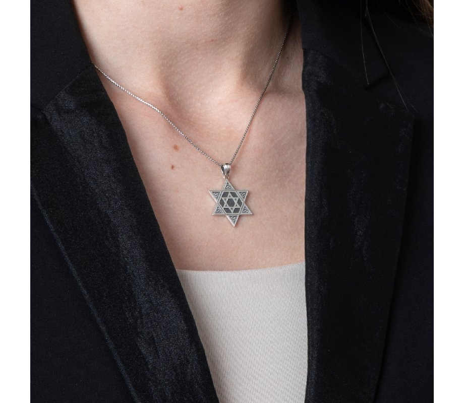Sterling Silver Pendant, One-Within-Another Star of David – Beaded Artwork