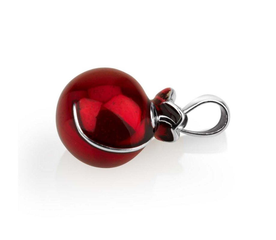 Sterling Silver Pomegranate Pendant Necklace with Red Enamel and Garnet Stones