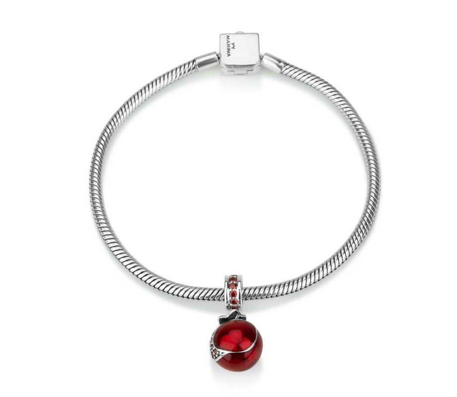 Sterling Silver Red Pomegranate Charm with stones