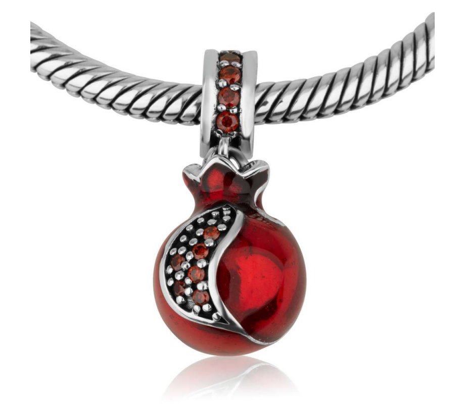 Sterling Silver Red Pomegranate Charm with stones