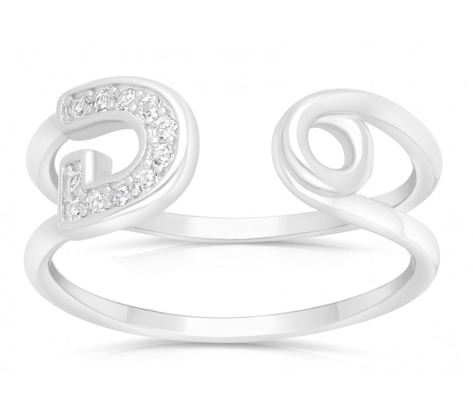 Sterling Silver Ring, Horseshoe with Zircons - Choose Silver, Gold or Rose Gold