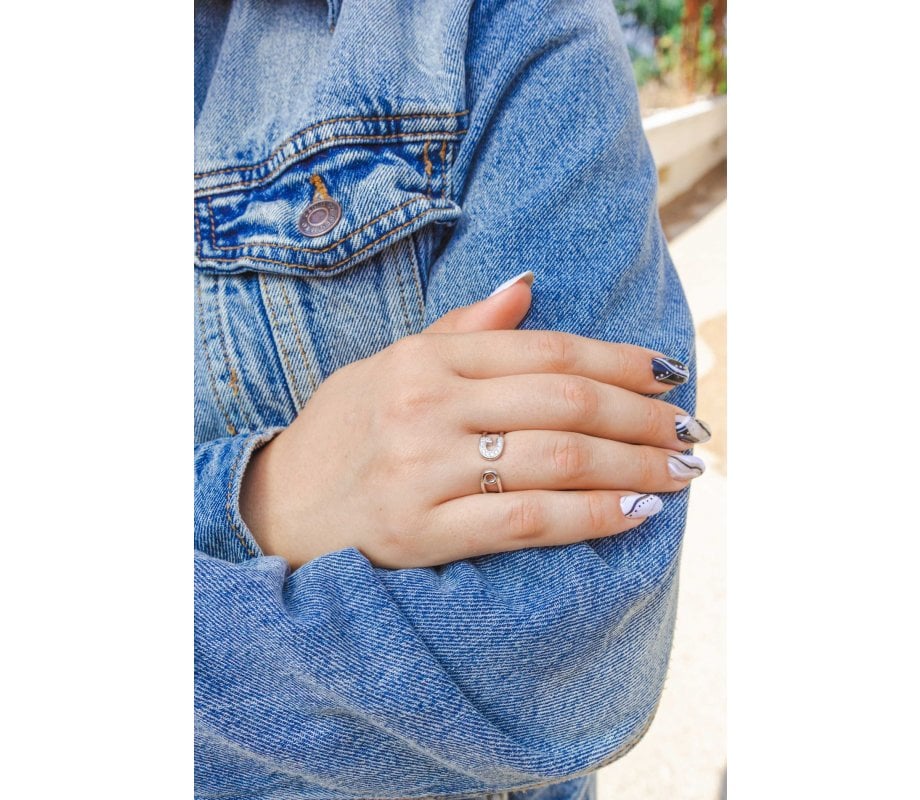 Sterling Silver Ring, Horseshoe with Zircons - Choose Silver, Gold or Rose Gold