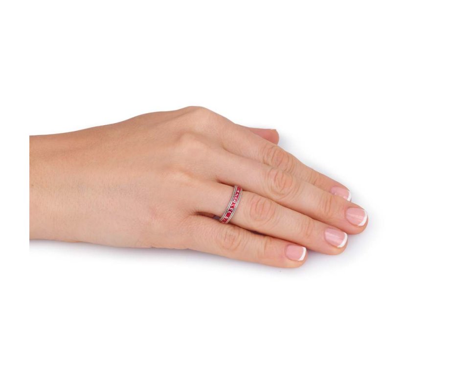 Sterling Silver Ring, Shema Yisrael on Red Enamel Band Hebrew and English