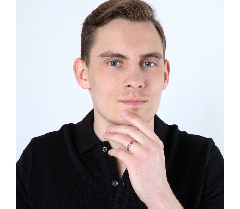 Sterling Silver Ring, Shema Yisrael on Red Enamel Band Hebrew and English