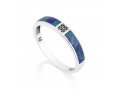 Sterling Silver Ring with Blue-Green Eilat Stone and Band with Diamond Shapes