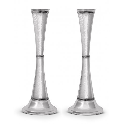 Sterling Silver Shabbat Candlesticks - Hammered Design