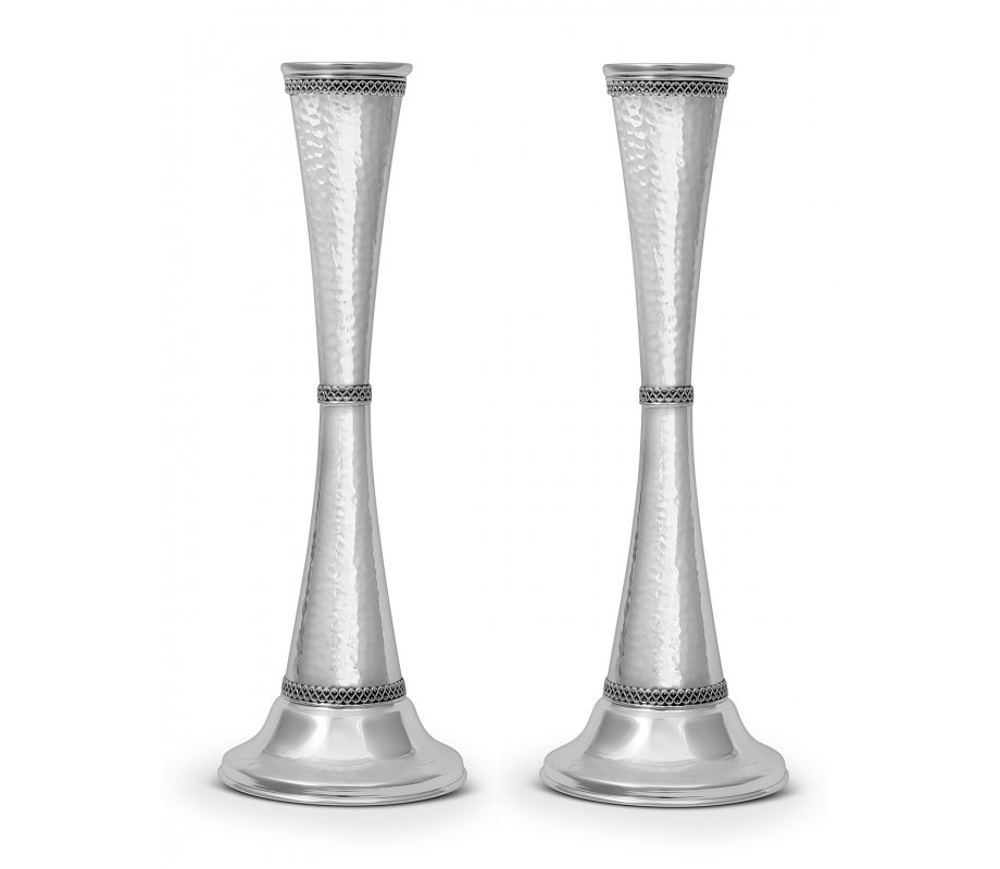Sterling Silver Shabbat Candlesticks - Hammered Design