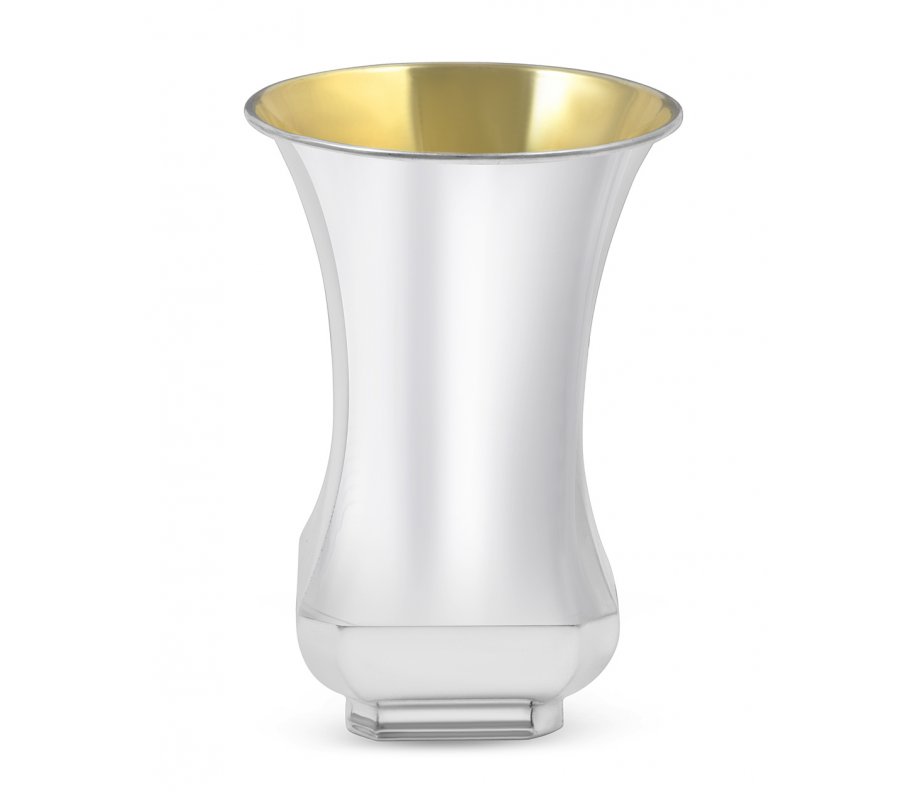 Sterling Silver Shabbat Kiddush Cup and Square Plate - Curving Design