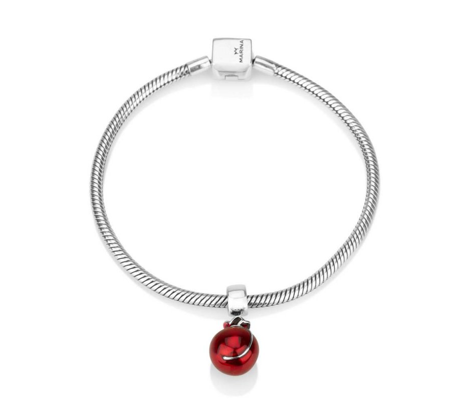Sterling Silver Smooth Red Pomegranate Charm