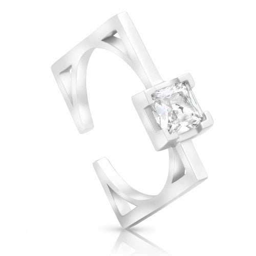 Sterling Silver Square Ring with Zircons - Choose Gold Plate or Sterling Silver