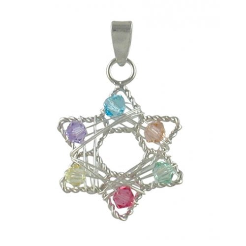 Sterling Silver Star of David Pendant with multicolor stones