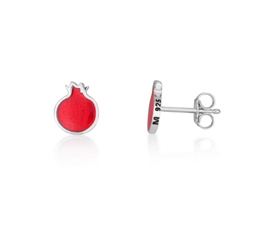 Sterling Silver Stud Earrings - Red Pomegranates