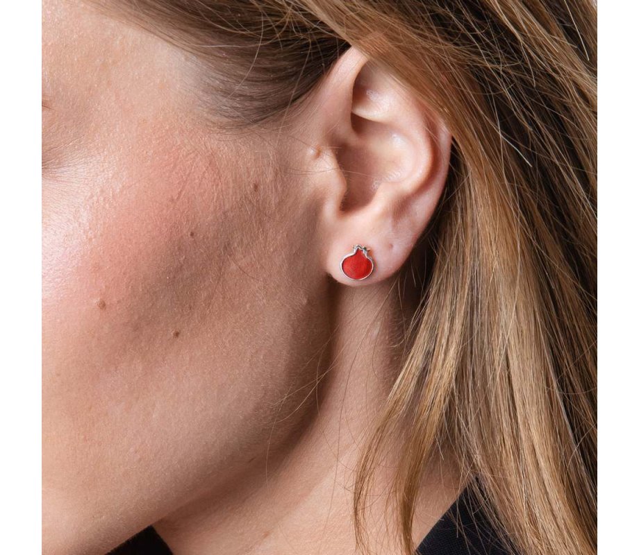 Sterling Silver Stud Earrings - Red Pomegranates