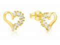 Sterling Silver Stud Earrings with Zircons, Heart Shape - Gold Plated or Silver