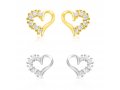 Sterling Silver Stud Earrings with Zircons, Heart Shape - Gold Plated or Silver