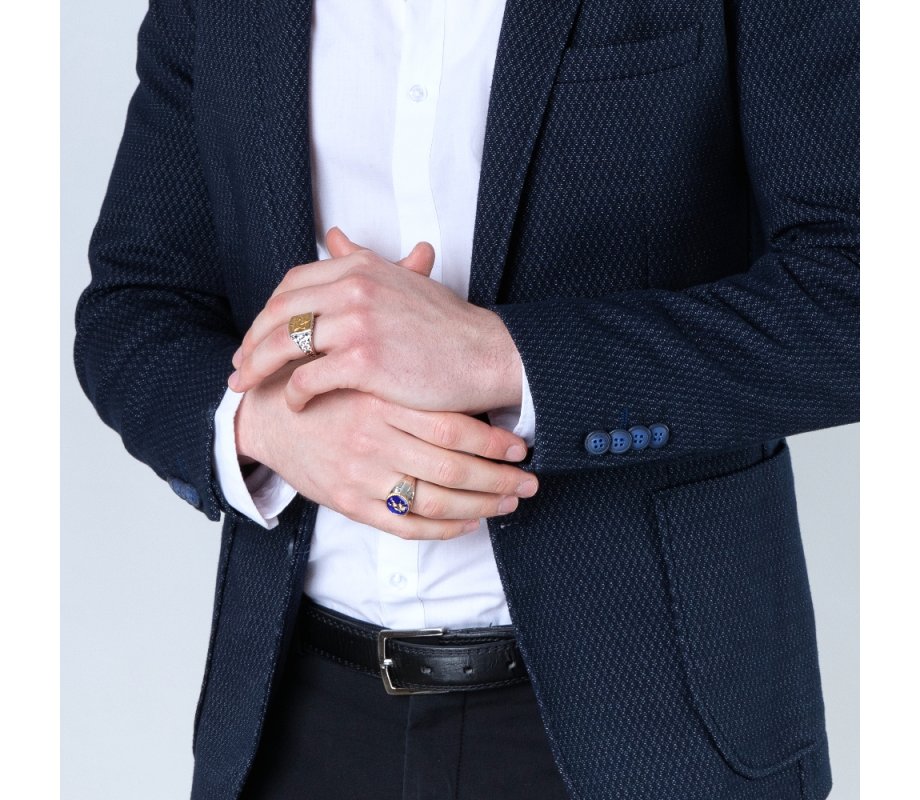 Sterling Silver and Gold Plated Man's Ring with Lion of Judah on Blue Enamel