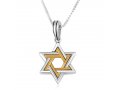 Sterling Silver and Gold Plated Pendant Necklace  Double Stars of David