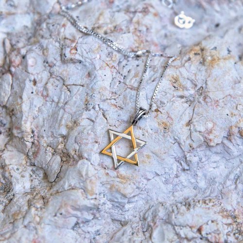 Sterling Silver and Gold Plated Pendant Necklace – Interlocking Stars of David